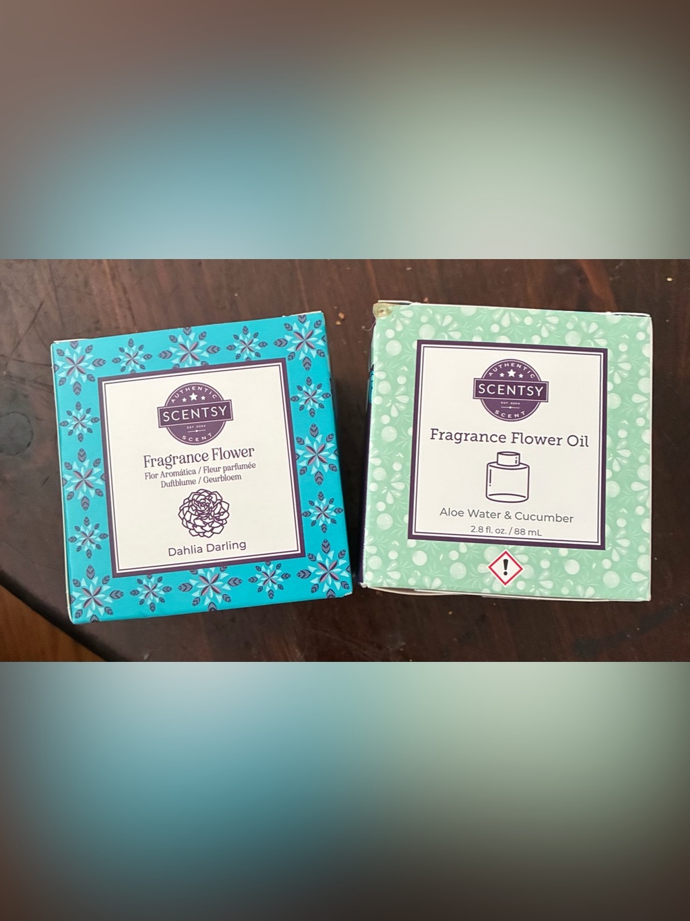Scentsy Floral Fragrance Flower Oil Duo in Aqua & Mint Green